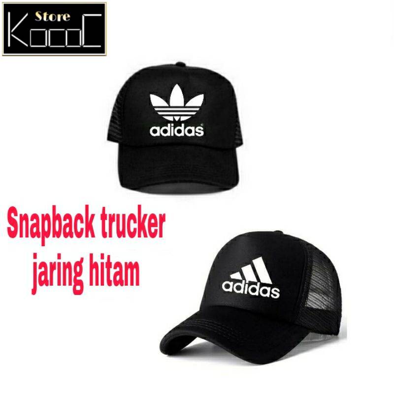 Topi SNAPBACK JARING HITAM LOGO ADIDAS trucker topi olahraga  caps baseball original