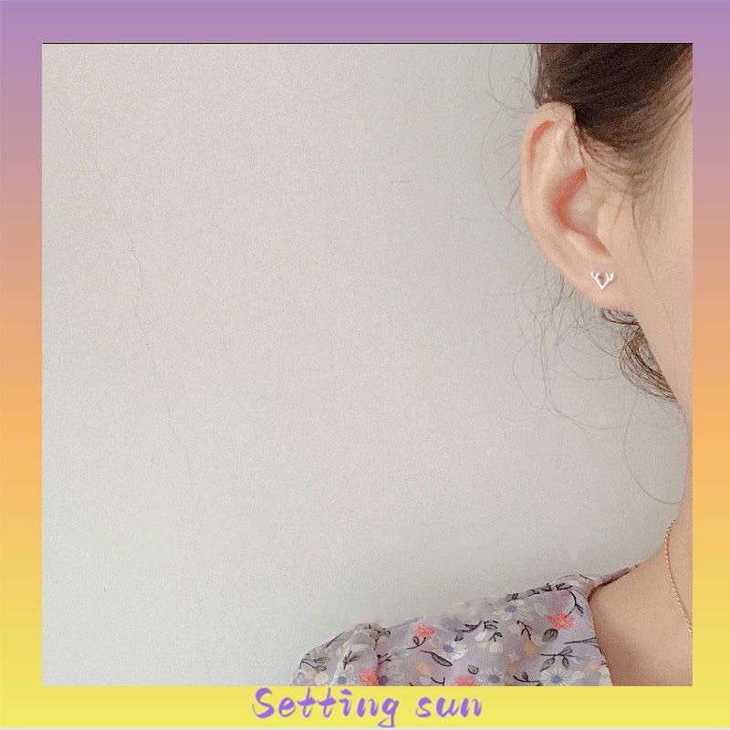 Anting Perak Trendy Silver Heart Stud Earrings Minimalist Love Flower Earring for Women Student Teen Jewelry Gift TN