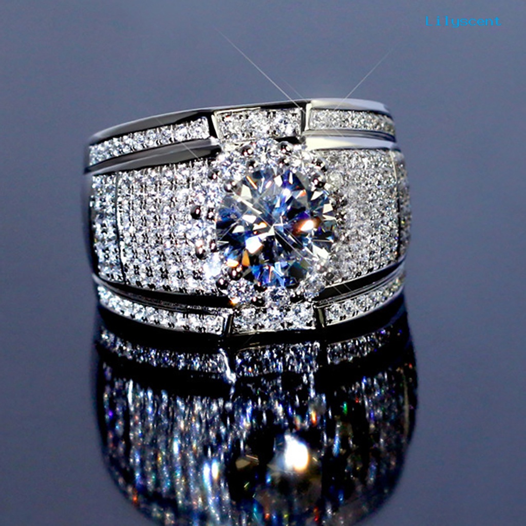 Cincin Jari Lapis Silver Aksen Berlian Imitasi Untuk Pria