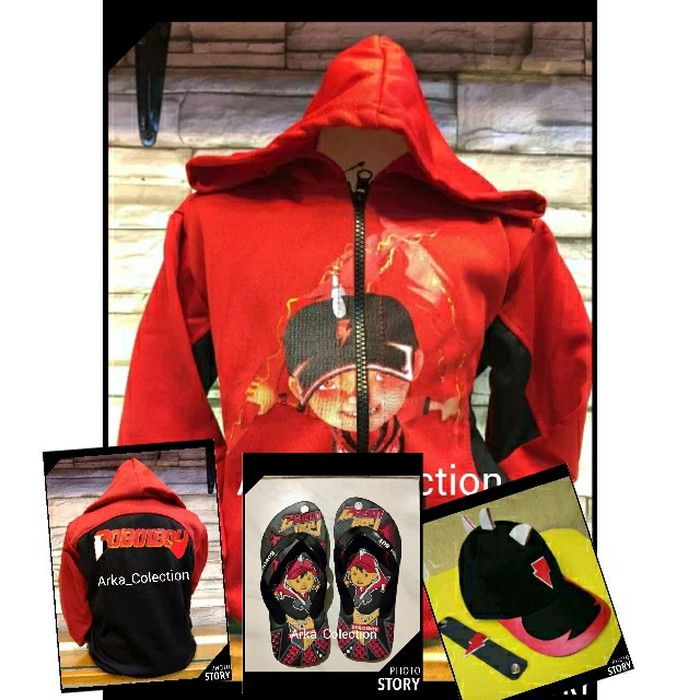 Jaket Boboiboy Api + Topi +Gelang