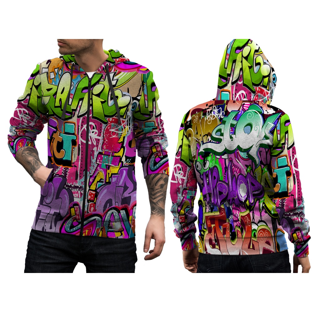 Jaket Sweater Hoodie Pria Wanita Dewasa Motif Grafity 02 Fullprint Termurah