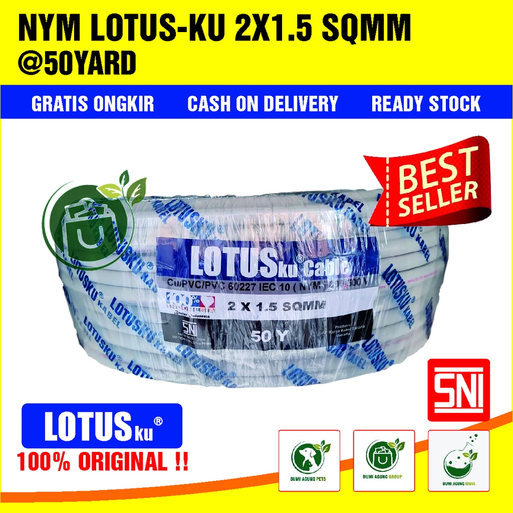 Kabel Listrik LOTUSKU MYVO NYM 2x1.5 50 y 50 yard 50Y LOTUS 2x1,5 bukan 50m 50 m 50 meter