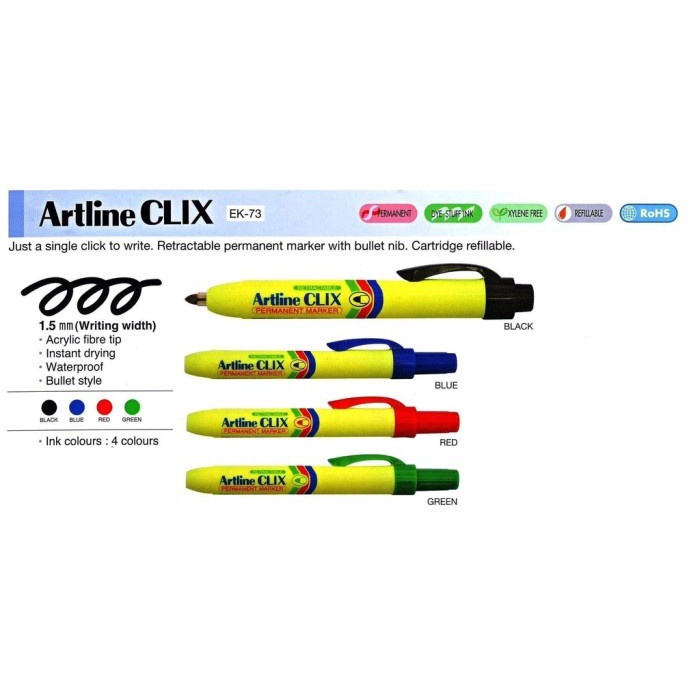 

Gilaa!!! Spidol Permanent Marker Artline Clix Ek-73 Permanen Retractable 4.0 Mm Sale!!!