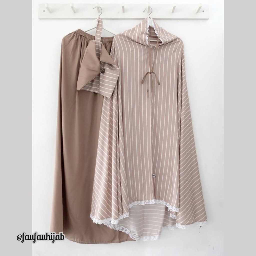 Mukena Faufau butik Selma strips mocca