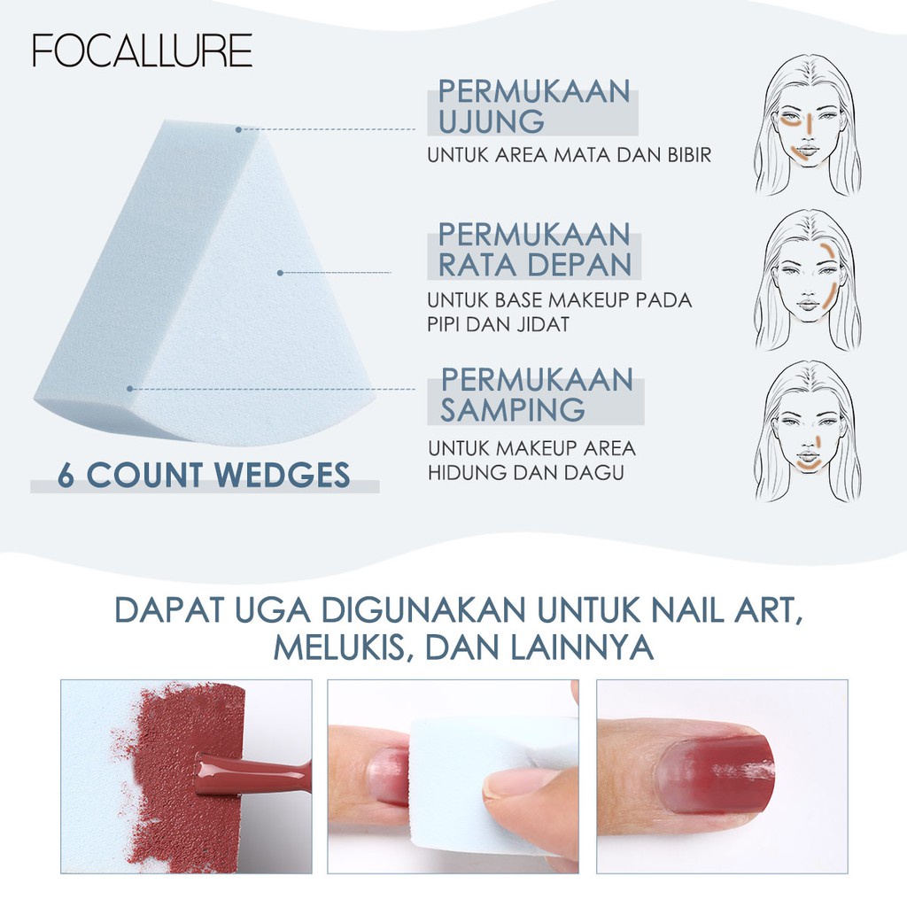 Focallure Skin-friendly Soft Makeup Sponge Professional Makeup Tools-6 Count Wedges