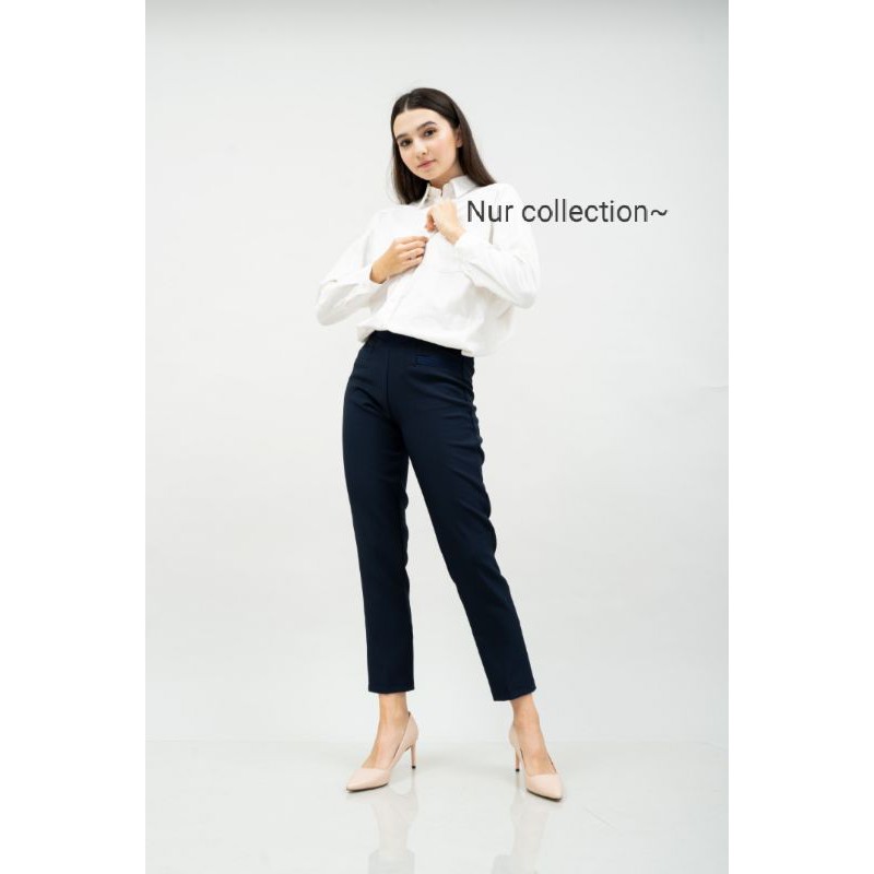 Celana kerja pinggang karet HIGHWAIST muat BB43-100kg PREMIUM-Navy