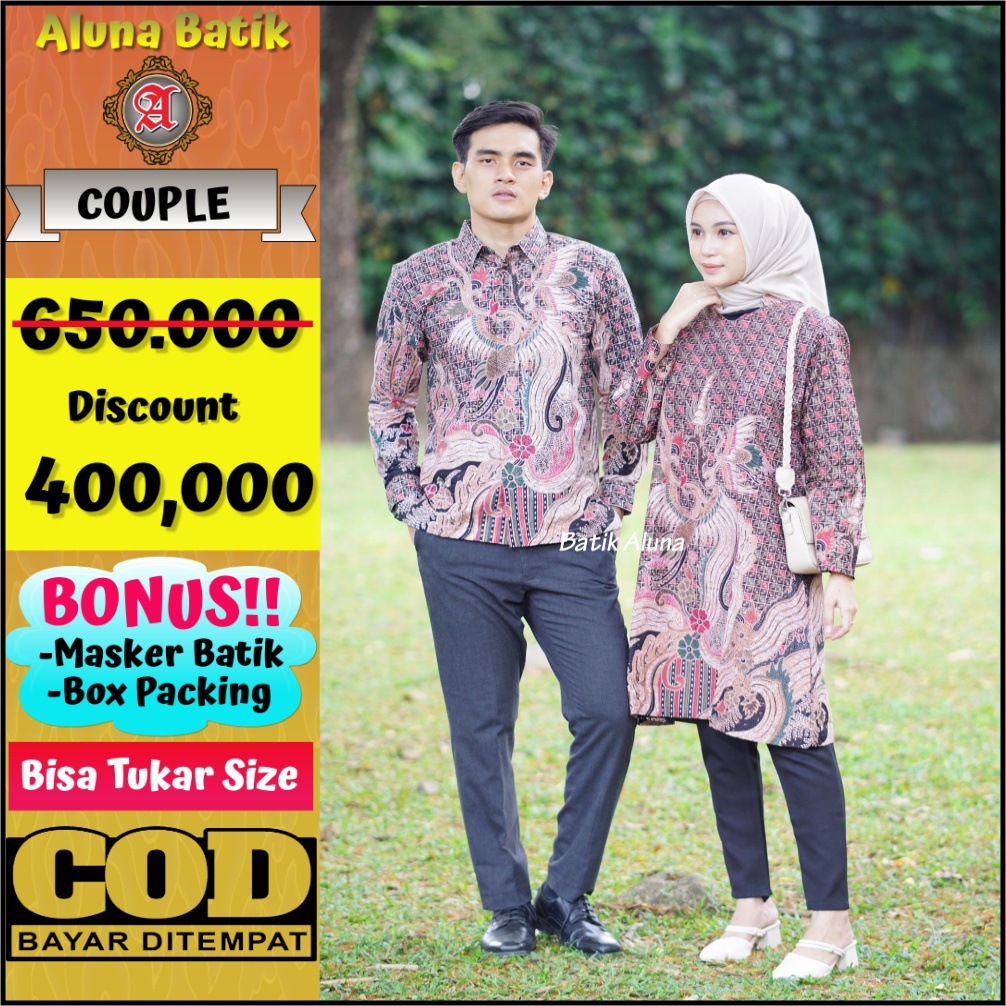 Baju Couple Batik Pria Dan Wanita Dewasa Premium Batik Aluna CBA 062