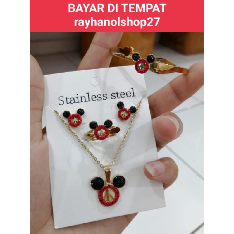 PERHIASAN SET ANAK ANAK TITANIUM MOTIF MEKYMOUS TERBARU ANTI KARAT LAPIS EMAS 24 K