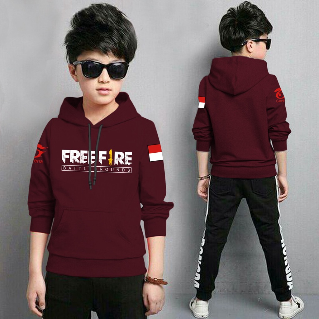 Jaket Anak Laki Laki/Jaket Anak Terbaru/Hoodie Anak Free Fire Bendera Anak Gaming Bahan Fleece Tebal 4-11 TAHUN