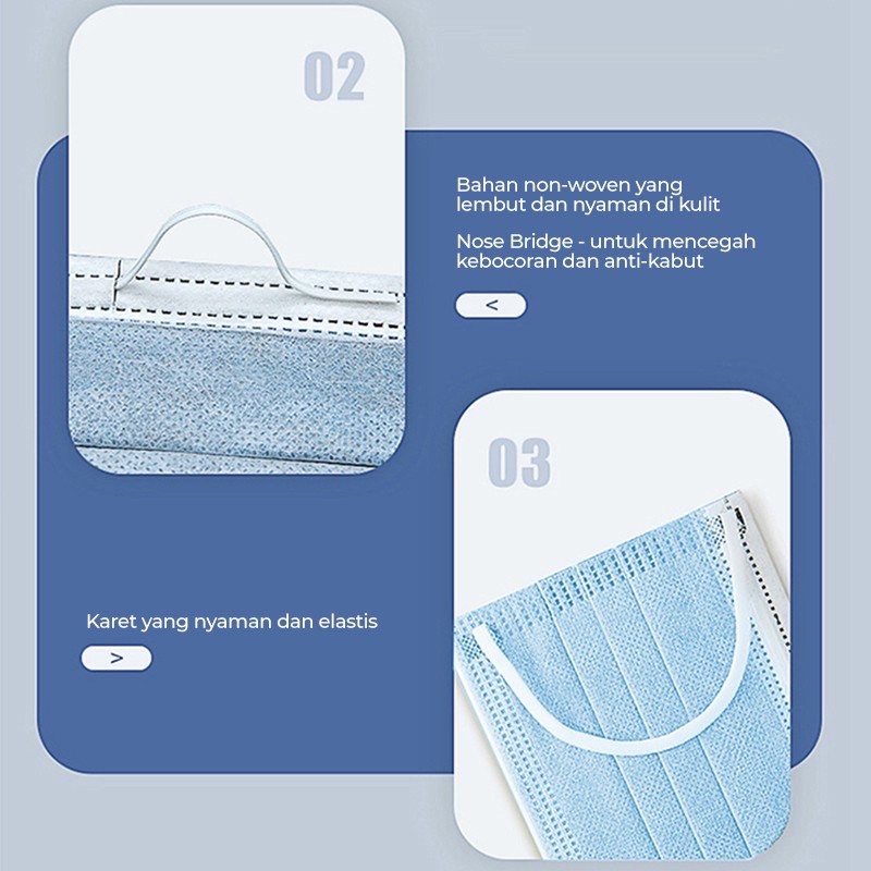 [FREE KONEKTOR] MASKER BIRU EARLOOP 3PLY ISI 50PCS BERGBAGAI MACAM MERK NON WOVEN FACE MASK / MASKER TELINGA TERMURAH