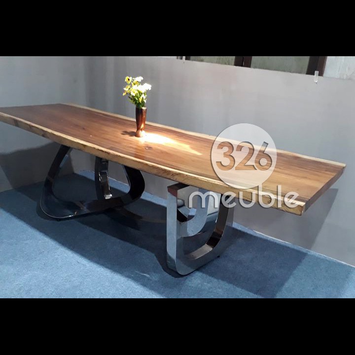 Meja Kerja Solid Kaki Besi - Meja Makan Trembesi Solid Mebel Jepara