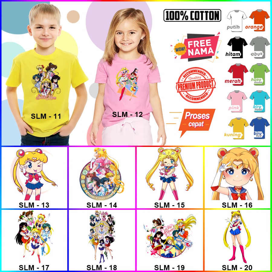 Baju Kaos ANAK DAN DEWASA SAILOR MOON COUPLE (FREE NAMA)