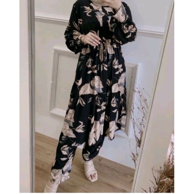 ERDE SET / ONE SET JUMBO XXL - STANDART XL  / YOSIE SET ONESET MOTIF ABSTRAK DAILY SET HOMEWEAR HOMEY SETELAN WANITA MOTIF TIE DYE   ONE SET RAYON-MEGAN TUNIK HITAM
