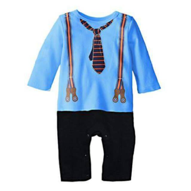 Romper Anak Cowok Ben Fake Tie Suspender Blue