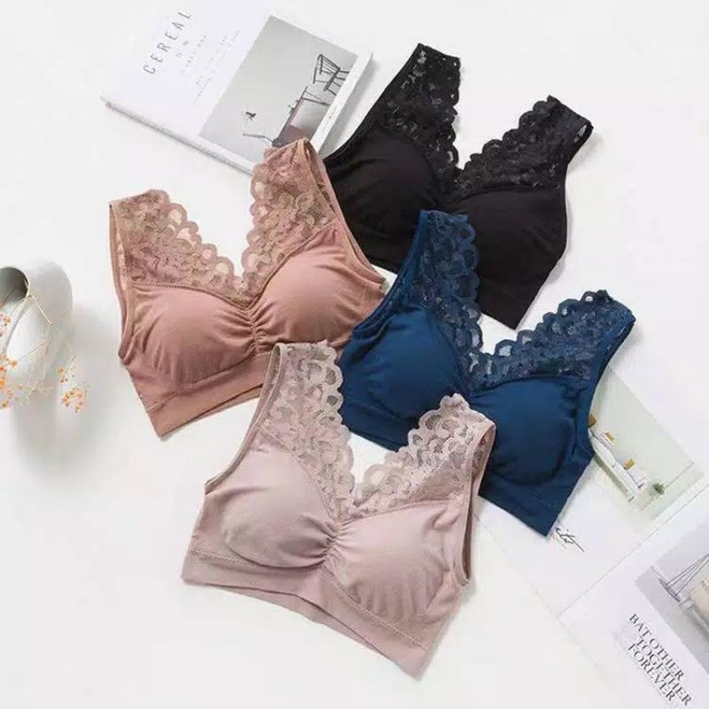 Bra wanita tanpa kawat Bralette elastis import