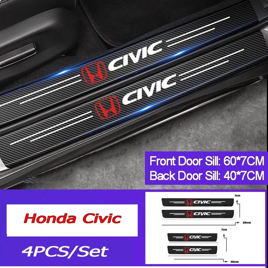 4pcs Stiker Pelindung Anti Baret Carbon Fiber Kulit Tebal Untuk Pintu HONDA Civic