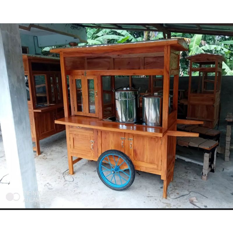 gerobak bakso mie ayam kayu mahoni dan dua dandang free ongkir