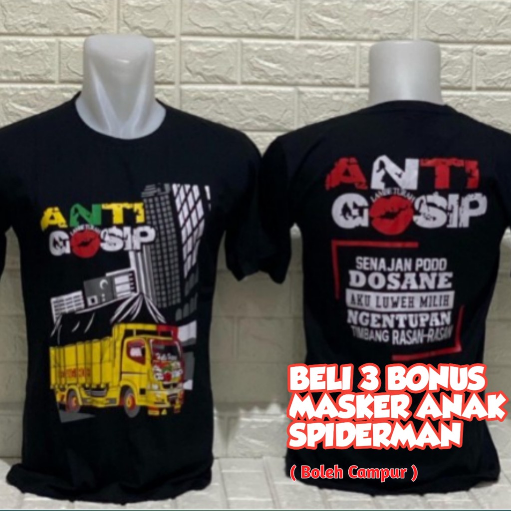 Kaos dewasa anti gosip gambar truk katun combet ukuran L