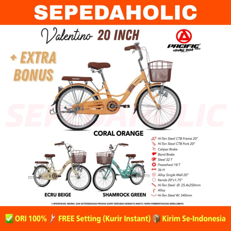 [EKA JAAYA SEPEDA] Sepeda Keranjang Dewasa PACIFIC VALENTINO Ukuran 20 & 26 Inch City Bike Keranjang