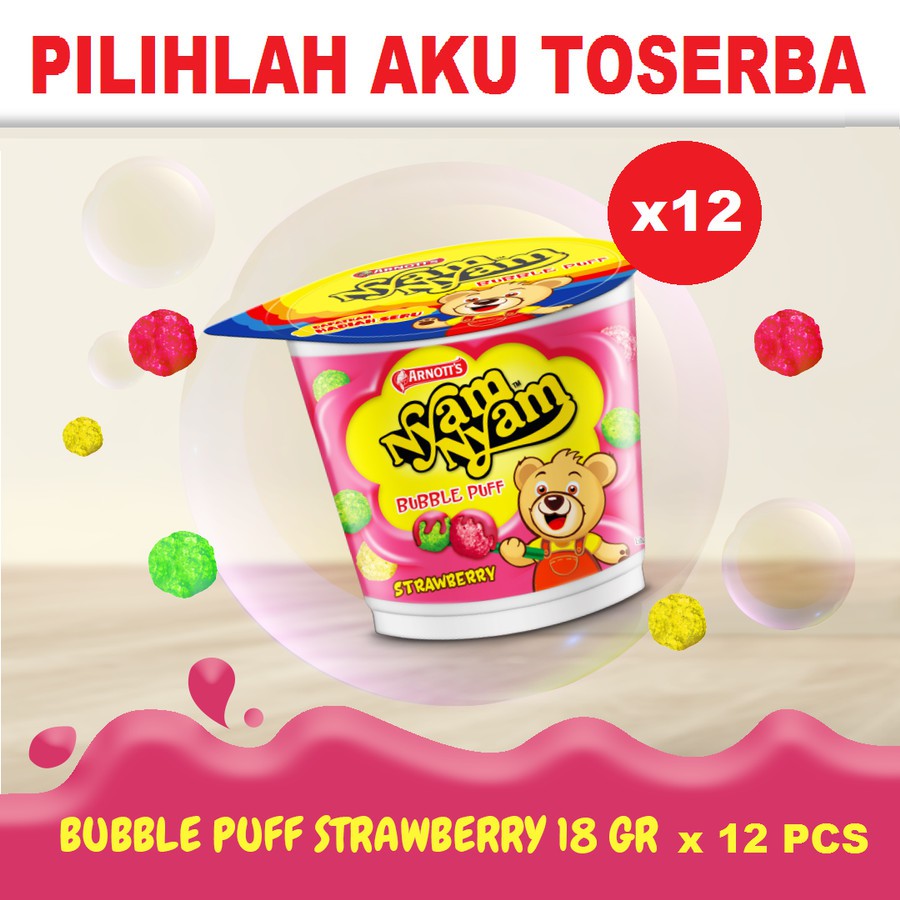 Arnott's Nyam Nyam Bubble Puff STRAWBERRY 18 gram - ( HARGA 12 PCS )