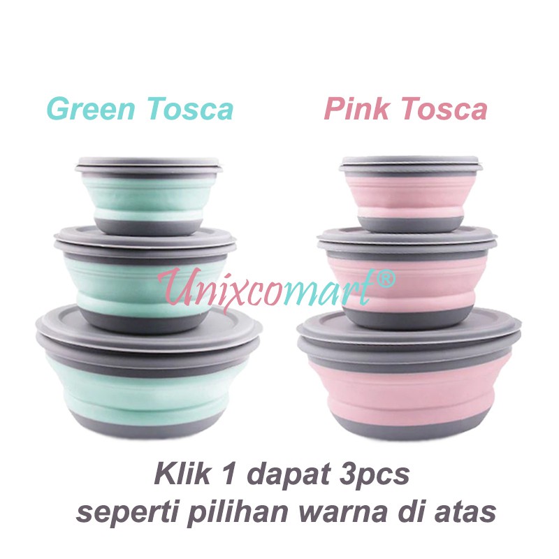 Toples Mangkok Lipat Silicone Portable 3 in 1 Set Folding Bowl Silikon