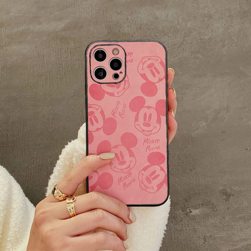 Leather pattern Mickey casing iphone 12 pro max 12mini 11pro max Xs max XR 7/8/se2020 7plus/8plus all-inclusive fall protection cover casing iphone