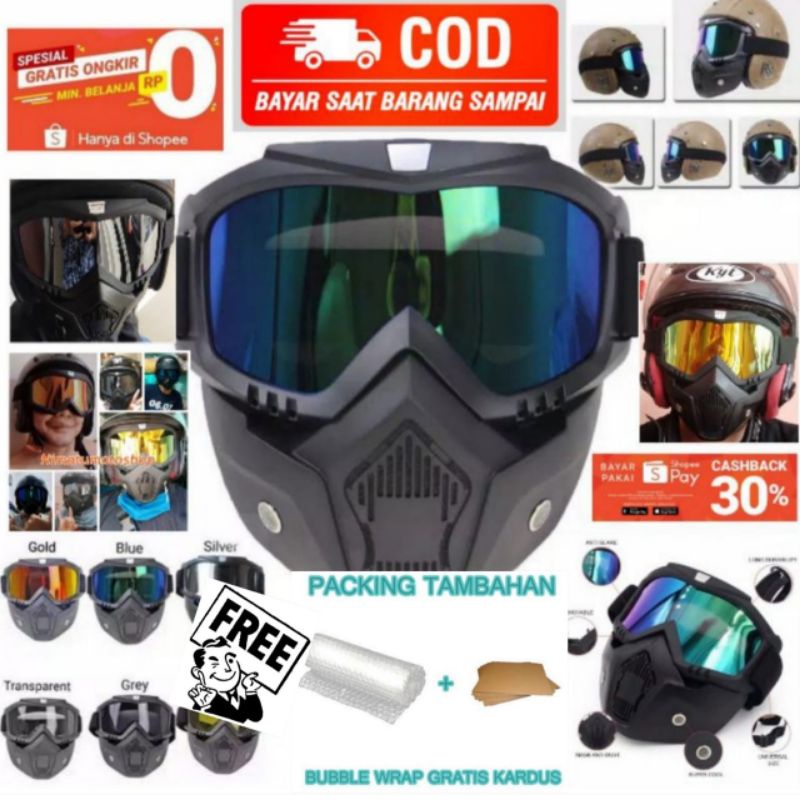 Kacamata gogle mask Google goggle masker motor helm TRABAS SUPERMOTO TRAIL RETRO CAFE RACER bogo kla