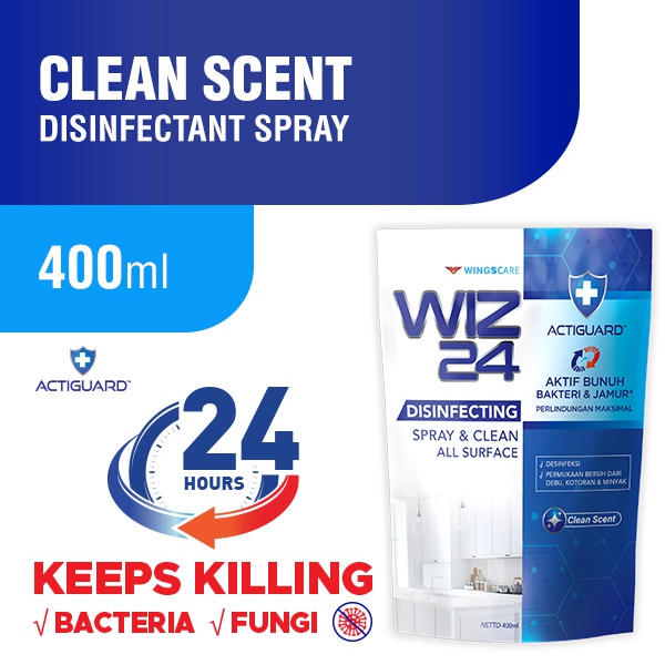 Wiz 24 Disinfectant Spray & Clean Refill Clean Scent 400 mL