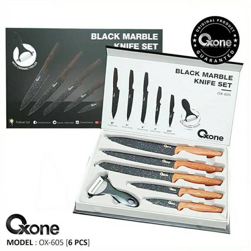 OXONE PISAU DAPUR SET 0X 605 BLACK MARBLE KNIFE SET  Black Marble Knife Set Oxone OX-605