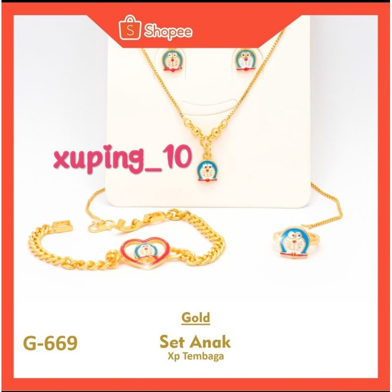 Xuping Set Perhiasan Anak Motif Doraemon Rantai Gelangnya Set K-669