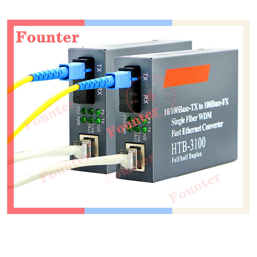 【With adapter】1 Pair HTB-3100AB Optical Fiber Media Converter Fiber Transceiver Single Fiber Converter SC 10/100M Singlemode Single Fiber