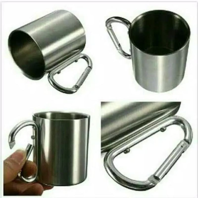 Gelas Carabiner / Gelas Stainless Camping / Gelas Cangkir Carabiner Stainless Steel 180ml