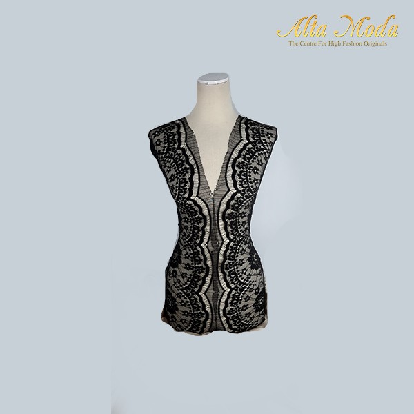 

Alta Moda Brokat Perancis Chantilly Black Floral Leaves