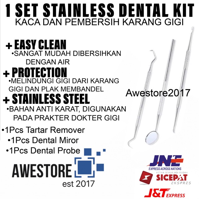 1 Set Dental Kit Paket Alat Pembersih Karang Gigi Stainless Steel