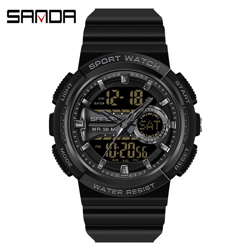 SANDA 6081 Jam Tangan Pria Digital Analog Tali Rubber Chronograph Anti Air WATCHKITE WKOS