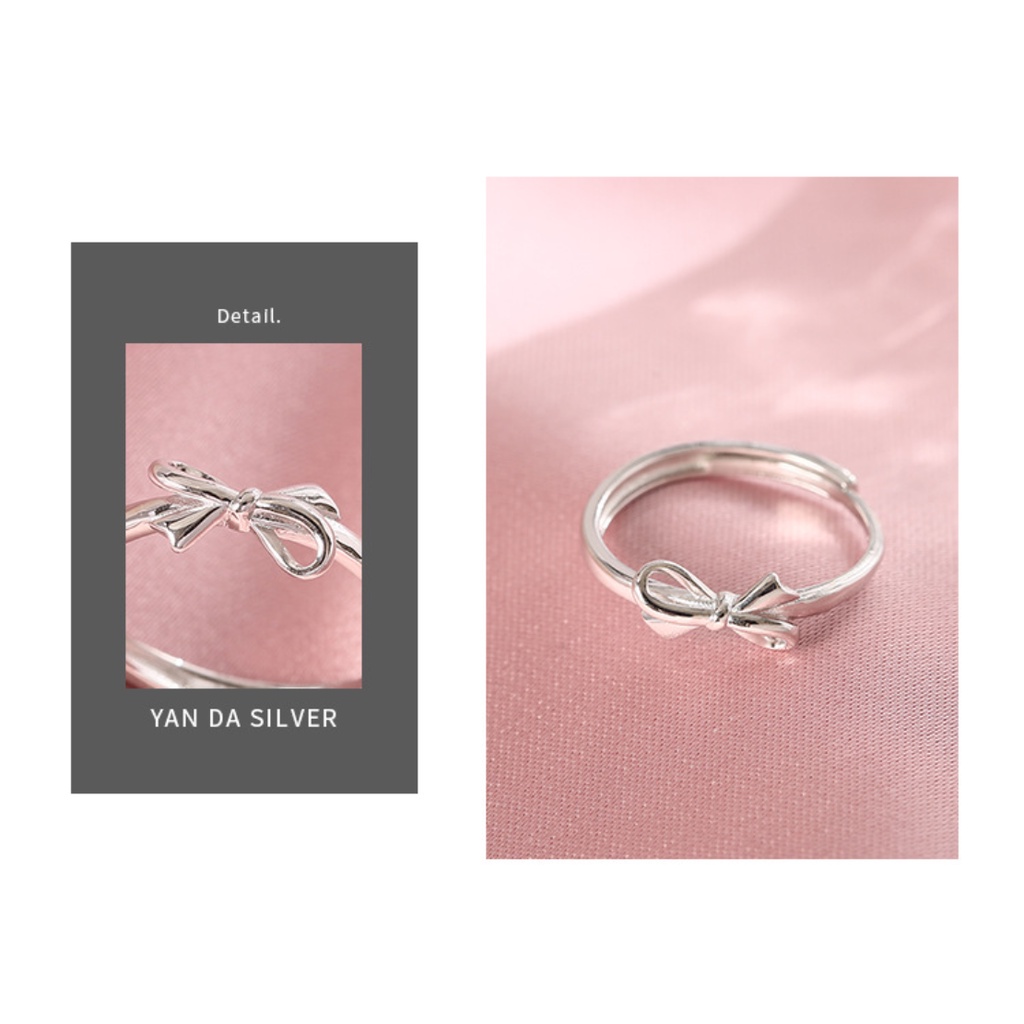Cincin Model Terbuka Adjustable Desain Pita Bahan S925 Silver Gaya Korea Untuk Wanita