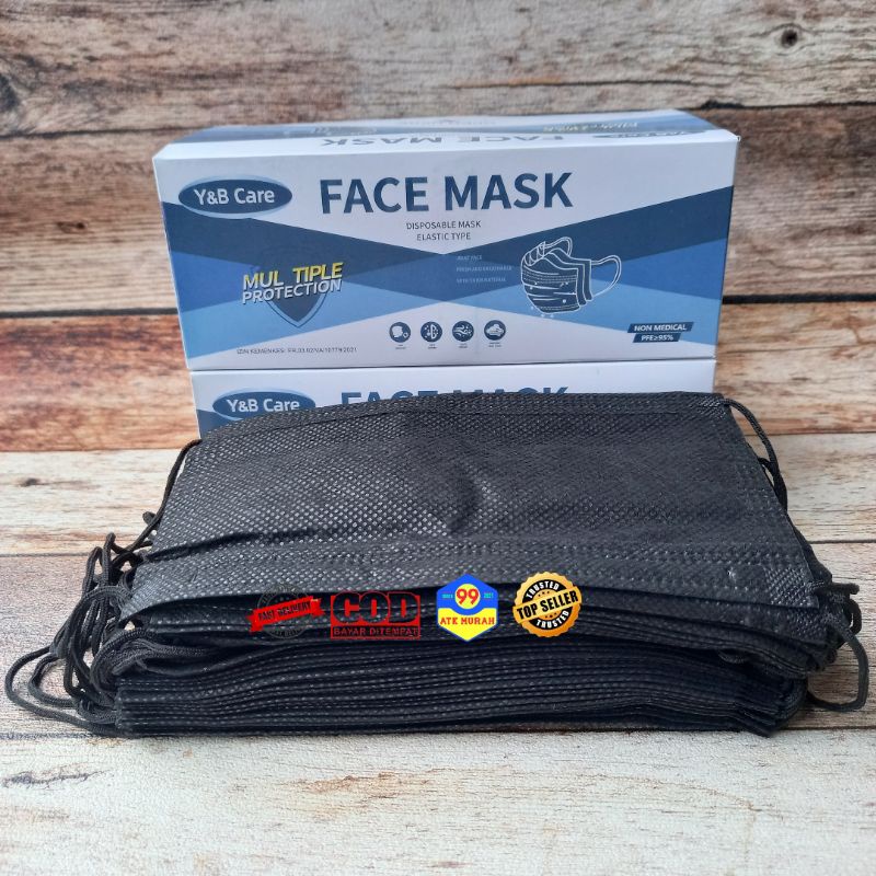 MASKER HITAM 50 pcs/Face mask/MASKER Kesehatan/Pelindung debu