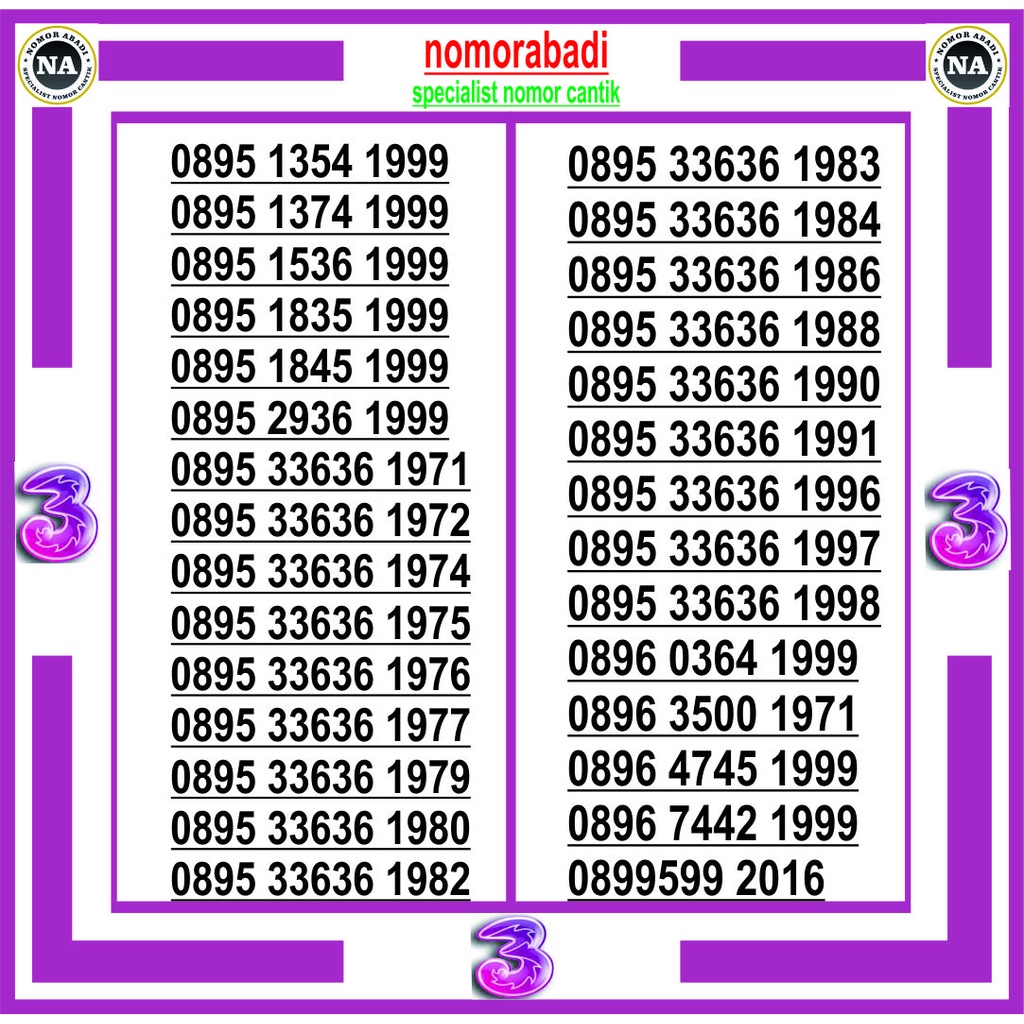 nomor cantik tri tahun h120