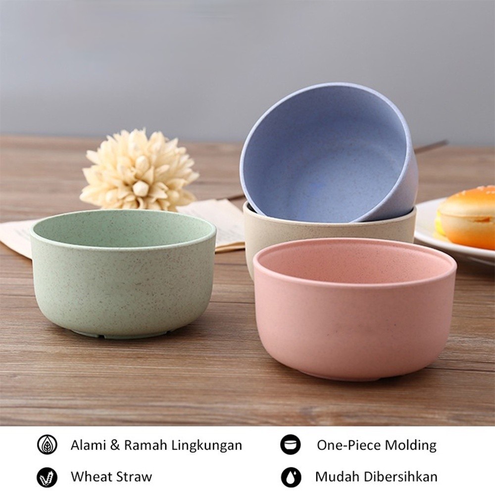 Wheat Straw Bowl BPA Free Food Grade Bowl Mangkok Bulat 11cm Bahan Jerami Gandum  Mangkuk Bulat Makan Plastik Warna-Warni