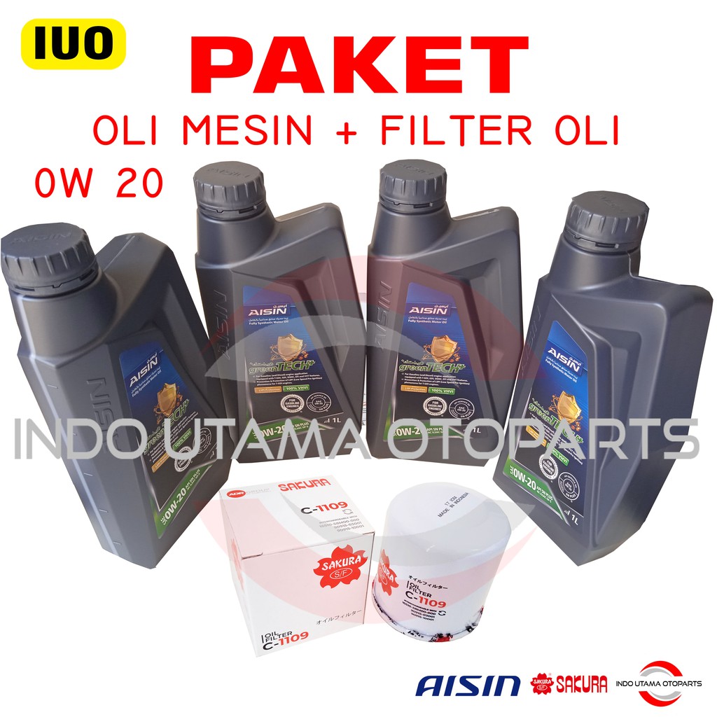 Oli Mesin 0w 20 Aisin dan Filter Oli Camry 2.0 Wuling Cortez C-1109