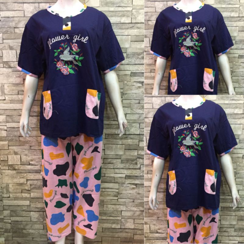 JUMBO CP DAILILAN  | BAJU TIDUR WANITA DEWASA | COD | PIYAMA-Flower Girl Dongker