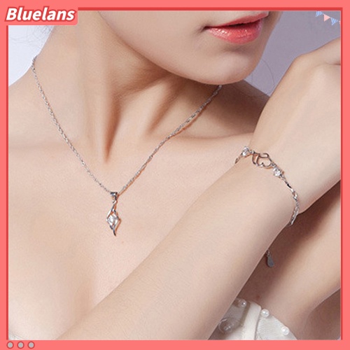 Bluelans Women 925 Sterling Silver Bracelet Rhinestone Love Heart Chain Bangle