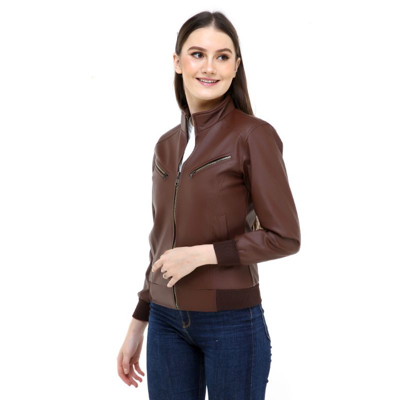 Jaket Kulit Rib Wanita Brown