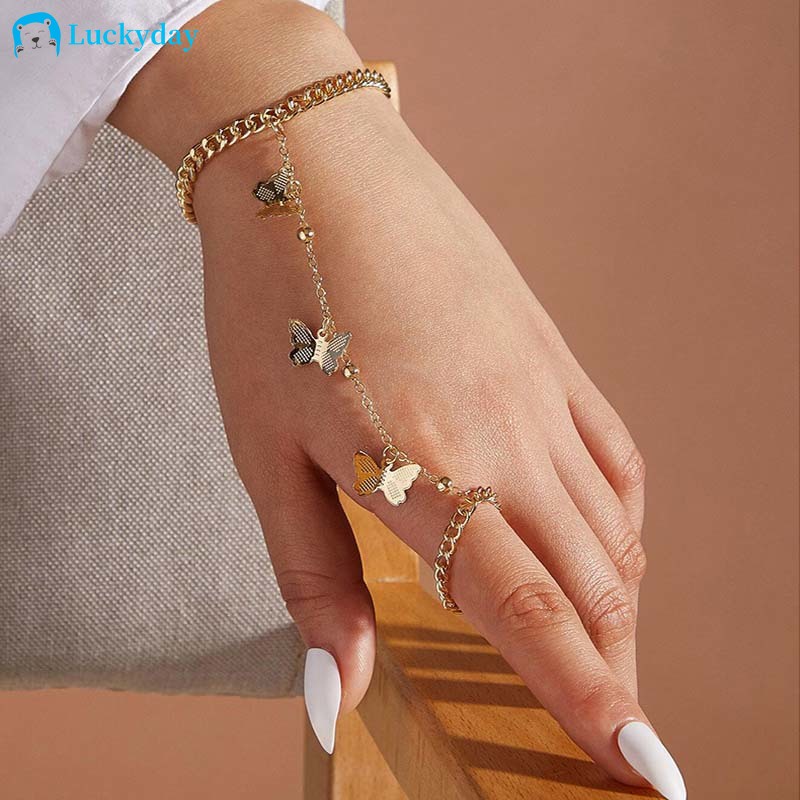 YEEZII Set Gelang Cincin Rantai Liontin Butterfly Warna Emas Perak Untuk Wanita