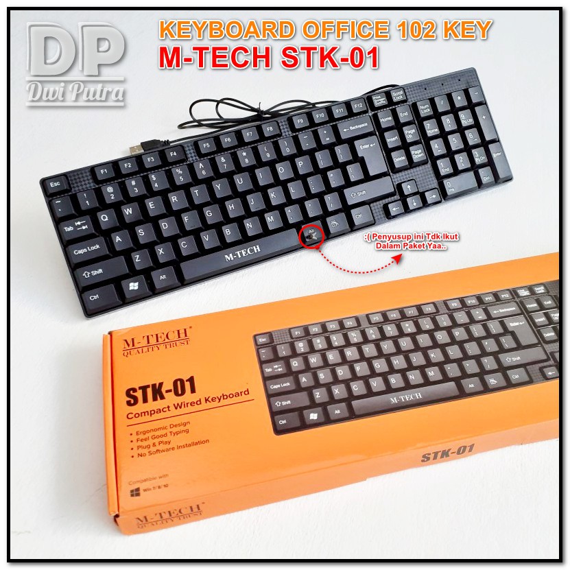 KEYBOARD M-TECH STK-01 OFFICE USB // US LAYOUT KEYBORD KANTOR KANTORAN // WATER SPILL HOLE