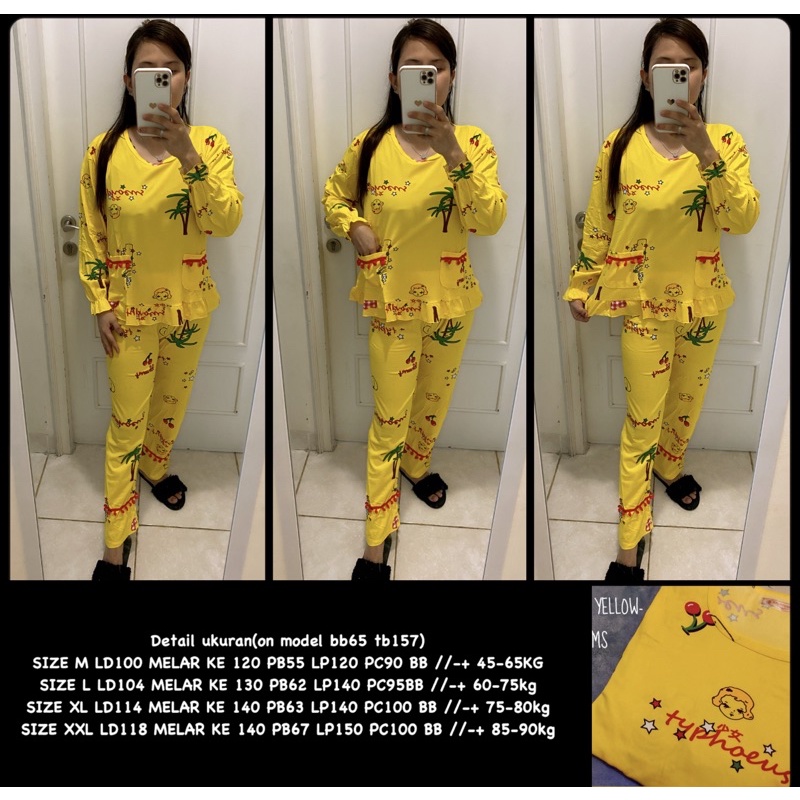 BAJU TIDUR LENGAN PANJANG LEISURE VOGUE DLL KOREA IMPORT CINA WANITA KADO PP PIYAMA REMAJA DEWASA-PPO-005 THYPO / XL