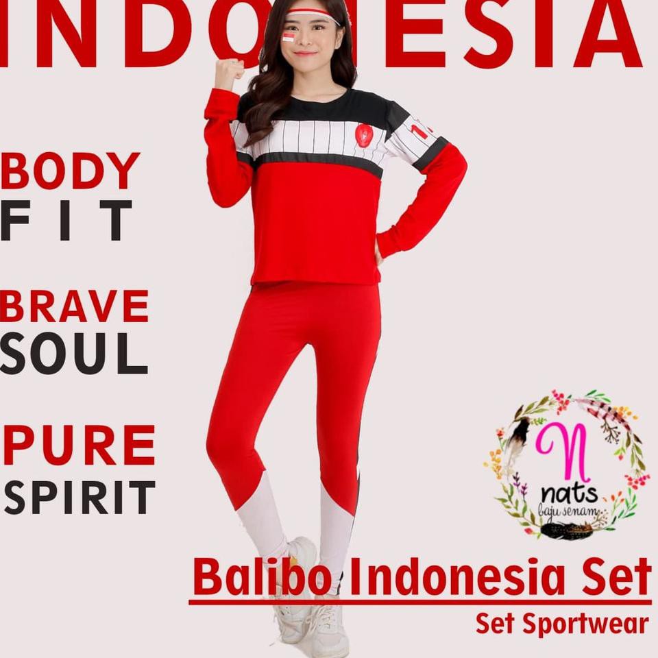 Setelan senam BALIBO INDONESIA baju senam merah putih kaos indonesia legging zumba bandung K5K2