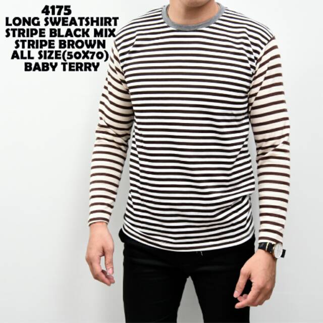 Kaos Pria Sweatshirt Strip Mix Hitam