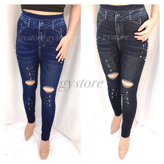 PREMIUM Celana Legging Jeans Sobek Satu 004