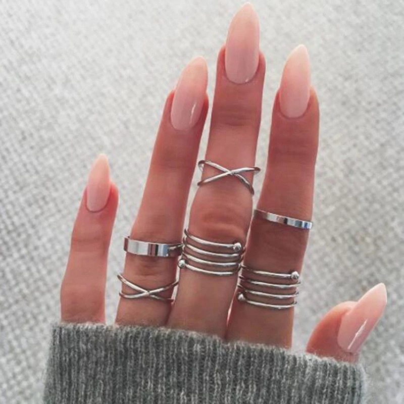 6Pcs/Set Bohemian Vintage Round Hollow Geometric Rings for Women Fashion Cross Twist Open Ring Knuckle Finger Rings Jewelry